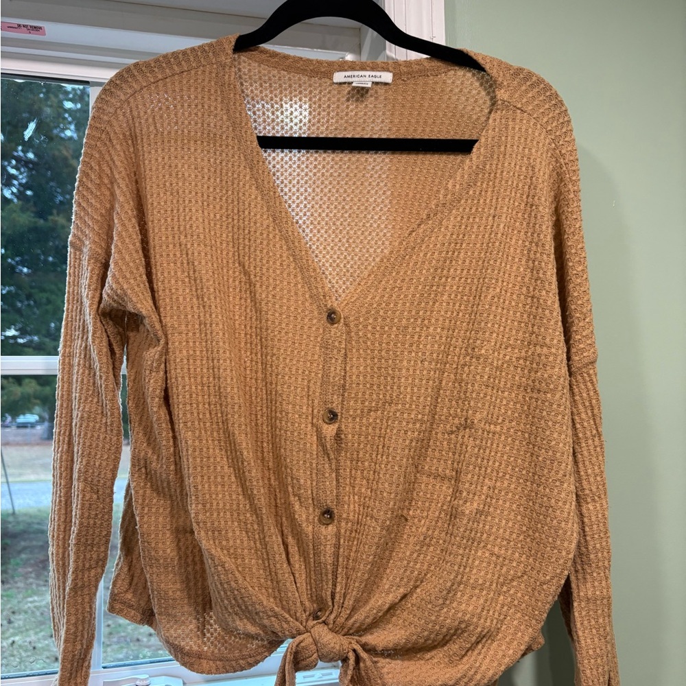 American Eagle Outfitters Camel Waffle Knit Top